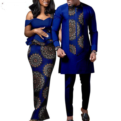 Couple Clothes African Print Women Dresses Wedding Men Sets CC030-3