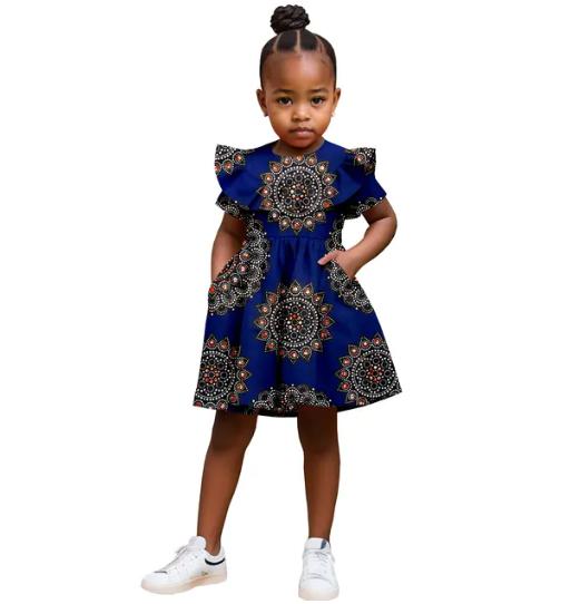 Girl African Clothes Print Dresses Ankara Outfits Summer Cotton