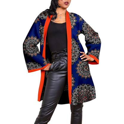 African Clothes Casual Trench Coat Ankara Print Open Front Blouse