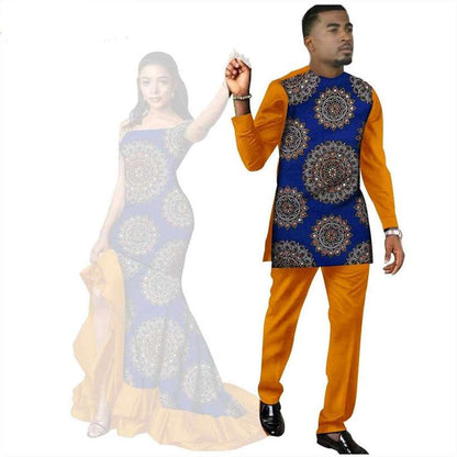 African Print Long Dresses for Women Match Men Sets CC087