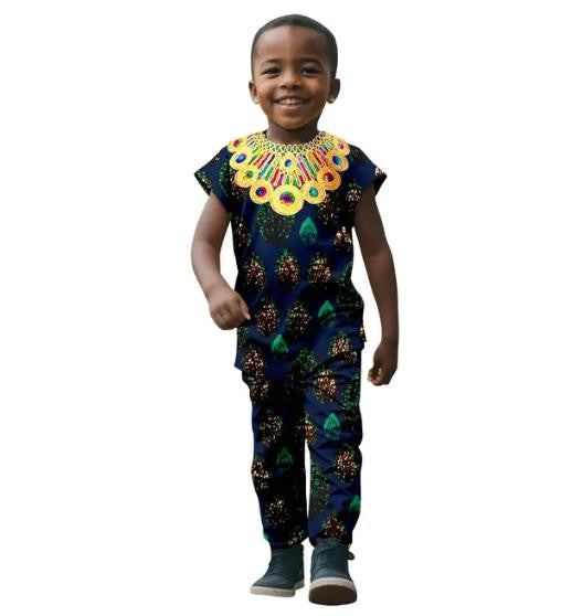 African Clothes for boys Print Top Tee and Pant Sets