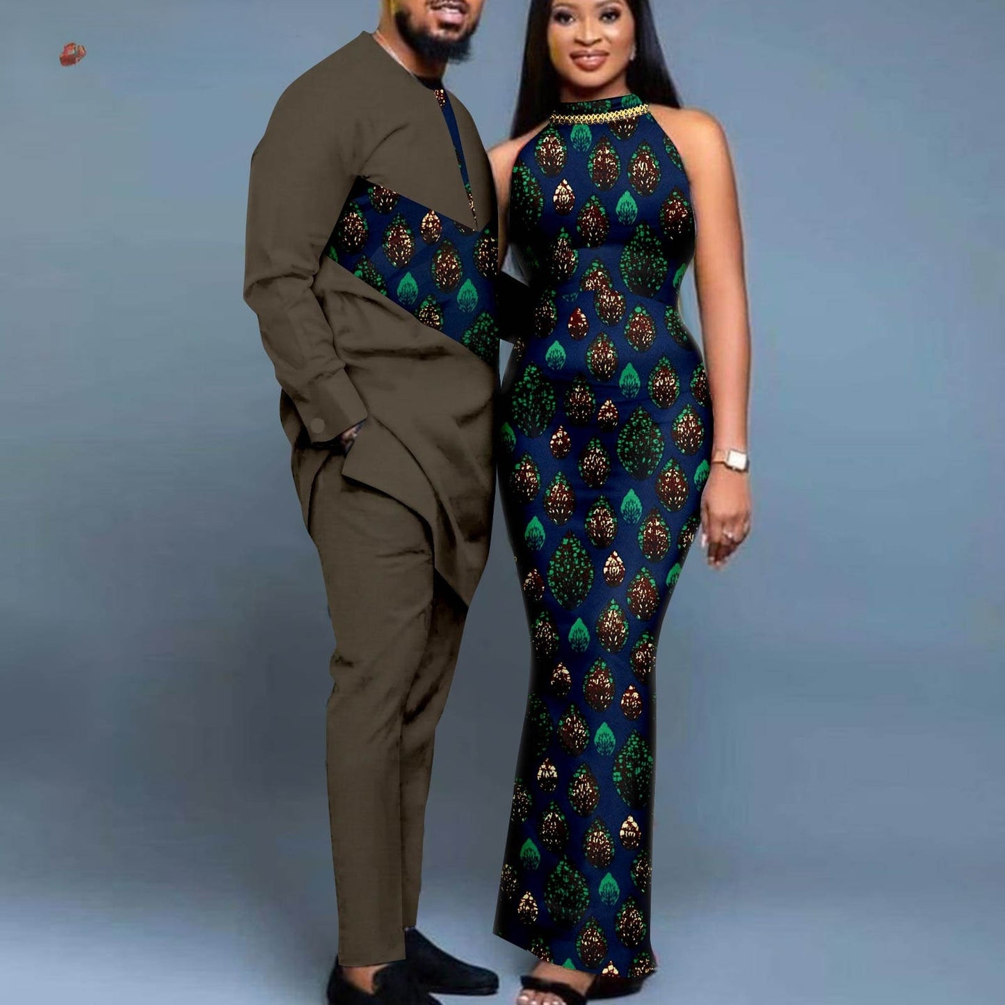 Couple African Dresses Women Matching Print Men's Sets CC031-3