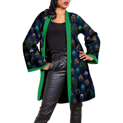 African Clothes Casual Trench Coat Ankara Print Open Front Blouse