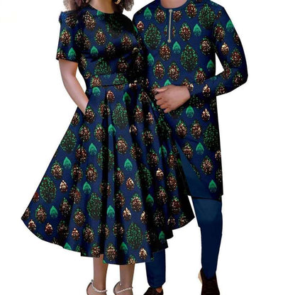 African Print Dresses Match Men Outfits Long Top and Pant Sets CC048-2