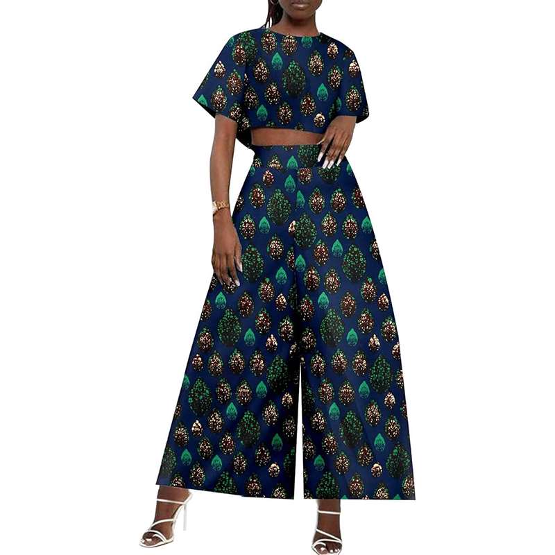 African Clothes Ankara Print Crop Top and Pants Casual Outfits