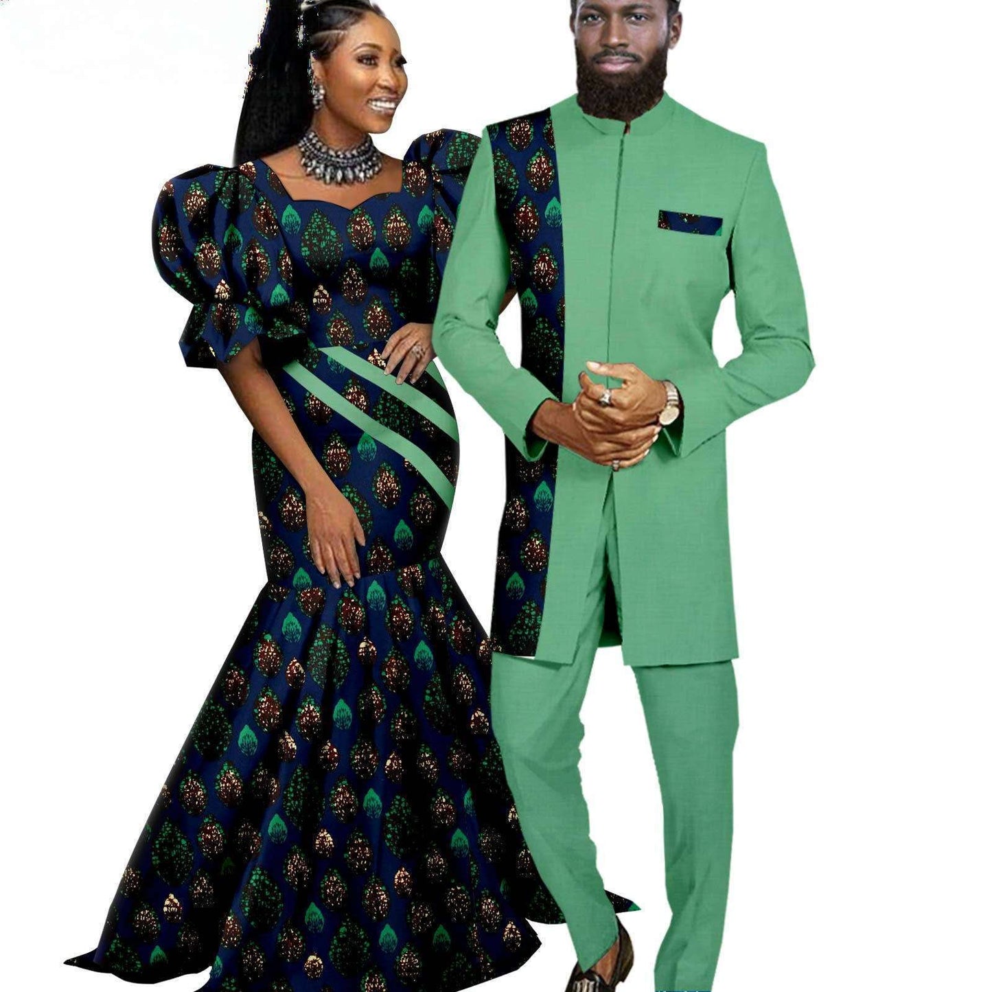 African Couple Clothes women Print Dresses Wedding Men Suits CC027-2