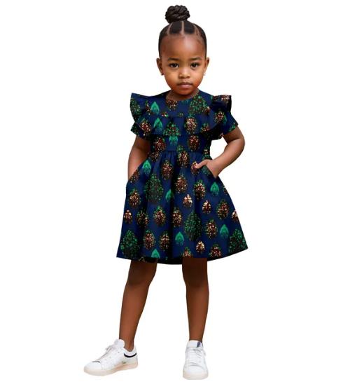 Girl African Clothes Print Dresses Ankara Outfits Summer Cotton