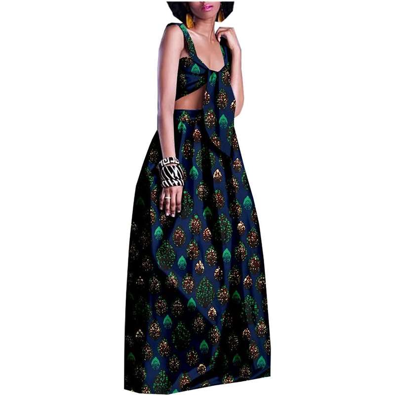 Women African Clothes Ankara Print Crop Top and Long Skirt Attire