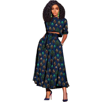 Women African Clothes Print Crop Top and Long Skirts Attire FMS008-1