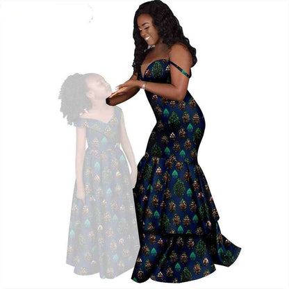 Women and Girls African Dresses Print Long Family Clothes FM005-2