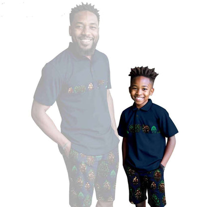 African Clothes Father and Son Print Shirt and Short Pant Sets FM001-2