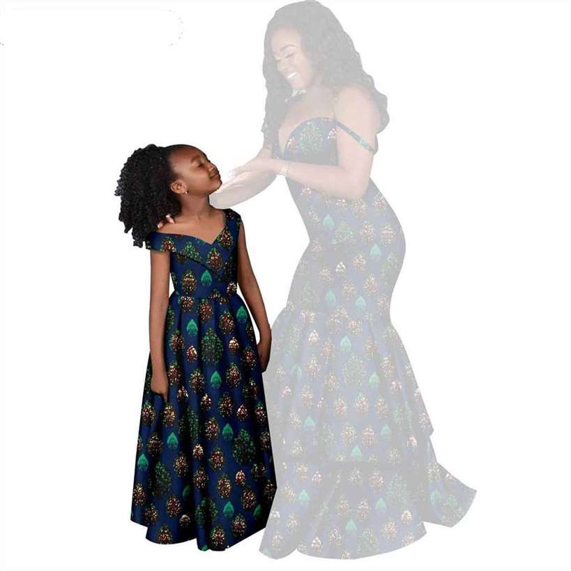 Women and Girls African Dresses Print Long Family Clothes FM005-2