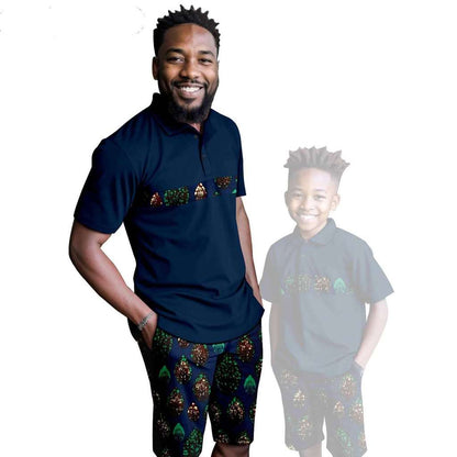 African Clothes Father and Son Print Shirt and Short Pant Sets FM001-2