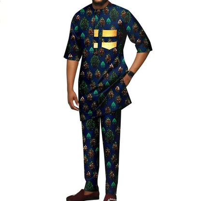 African Dresses Women Print V-neck Match Men Sets Lover CC007-2