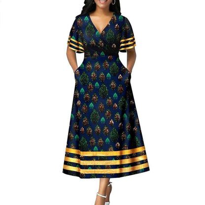 African Dresses Women Print V-neck Match Men Sets Lover CC007-2