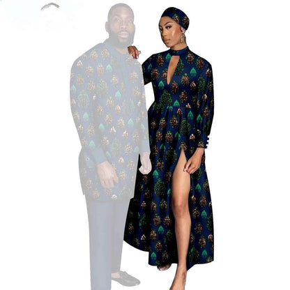 Couples African Print Dresses Women Clothes Match Men Sets CC004-3