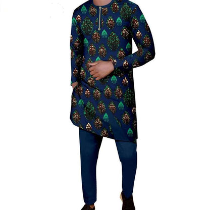 African Print Dresses Match Men Outfits Long Top and Pant Sets CC048-2