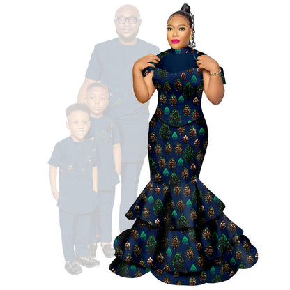 African Family Clothes Women Mermaid Dresses Men and Kids Sets FM002-2