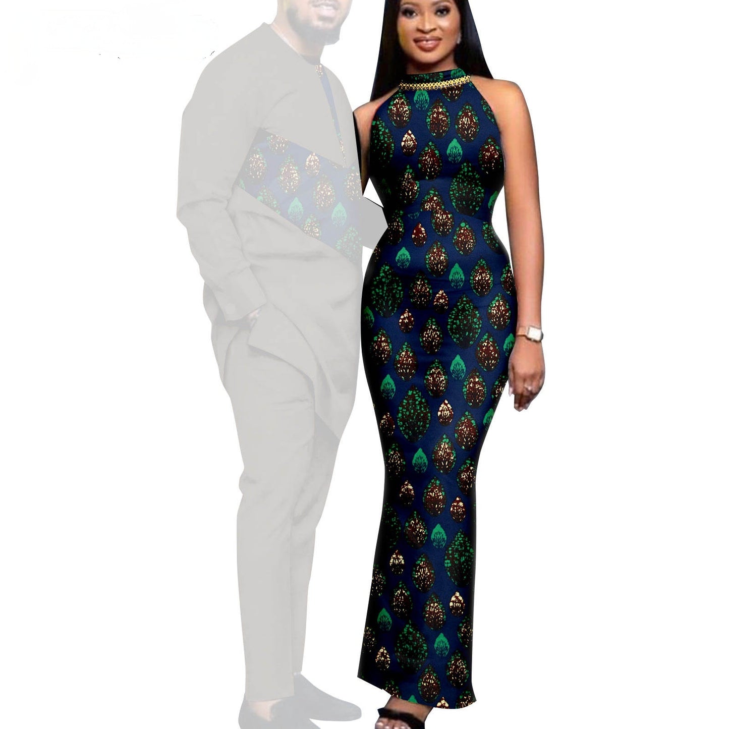 Couple African Dresses Women Matching Print Men's Sets CC031-3