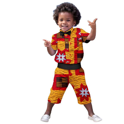 Boys Print Bow tie Top Shirt and Pant Sets Ankara Outerwear