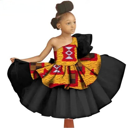 Kids African Clothes Ankara Print Voile Dresses Party