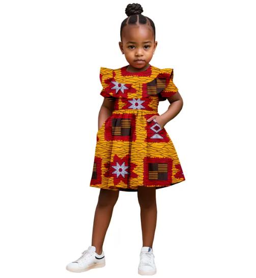 Girl African Clothes Print Dresses Ankara Outfits Summer Cotton