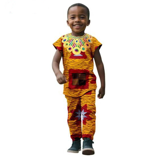 African Clothes for boys Print Top Tee and Pant Sets