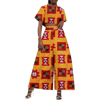 African Clothes Ankara Print Crop Top and Pants Casual Outfits