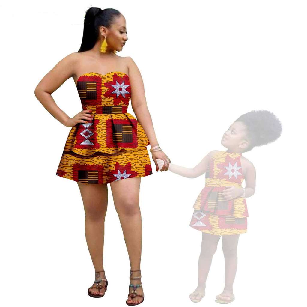 Women and Girls African Dresses Summer Cotton Ankara Outfits FM004-2