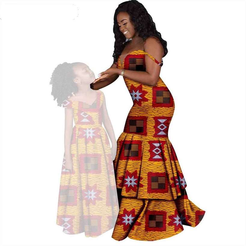 Women and Girls African Dresses Print Long Family Clothes FM005-2