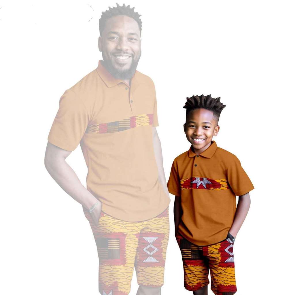 African Clothes Father and Son Print Shirt and Short Pant Sets FM001-2