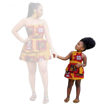 Women and Girls African Dresses Summer Cotton Ankara Outfits FM004-2