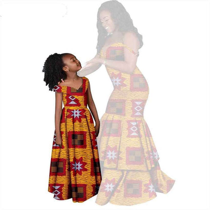 Women and Girls African Dresses Print Long Family Clothes FM005-2