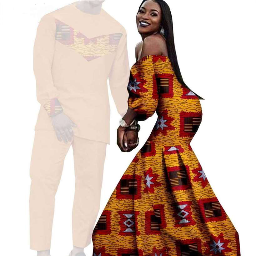 Couples African Dresses Women Print Long Match Men Sets CC005-2