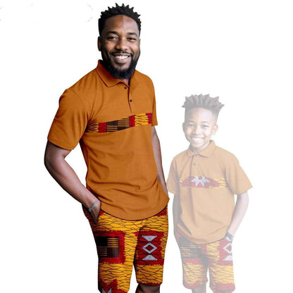 African Clothes Father and Son Print Shirt and Short Pant Sets FM001-2