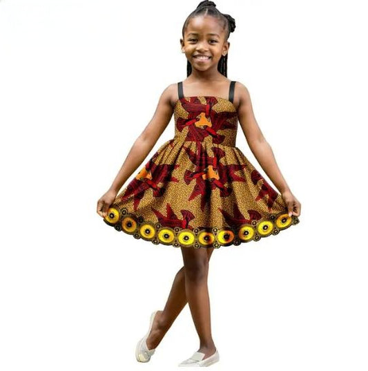 African Clothes Summer Cotton Print A-line Dresses for Girls