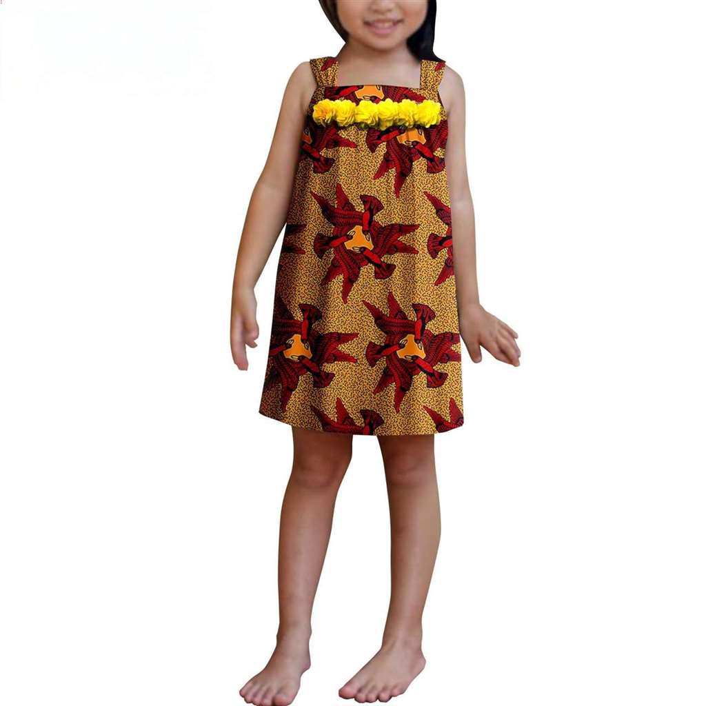 Summer Dashiki Girls Print Flower Knee-length Dresses Outerwear