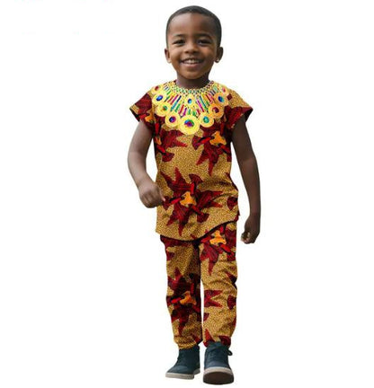 African Clothes for boys Print Top Tee and Pant Sets