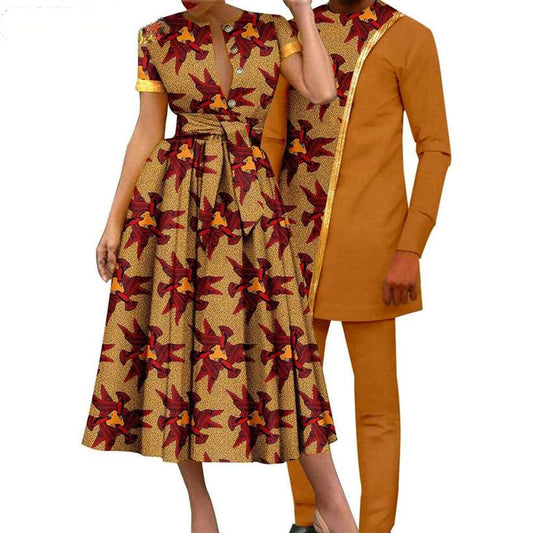 Couple African Clothes Match Print Dresses Top and Pant Sets CC022-3