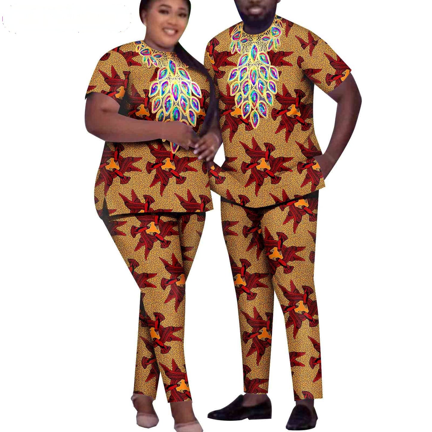 African Men Suits Patchwork Print Sets Match Women Outfits CC020-2