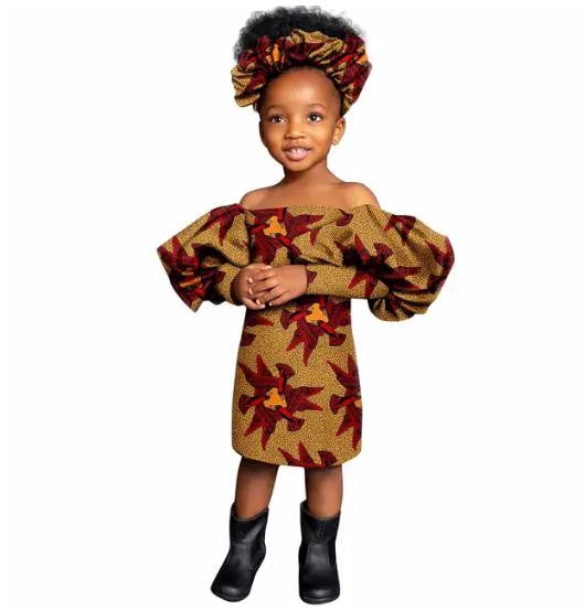 Girls African Clothes Print Knee-length Dresses Outfits