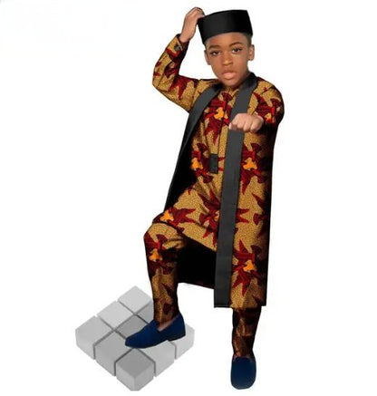 African Clothes for Kids Print Tee and Pants Vest Matching Cap