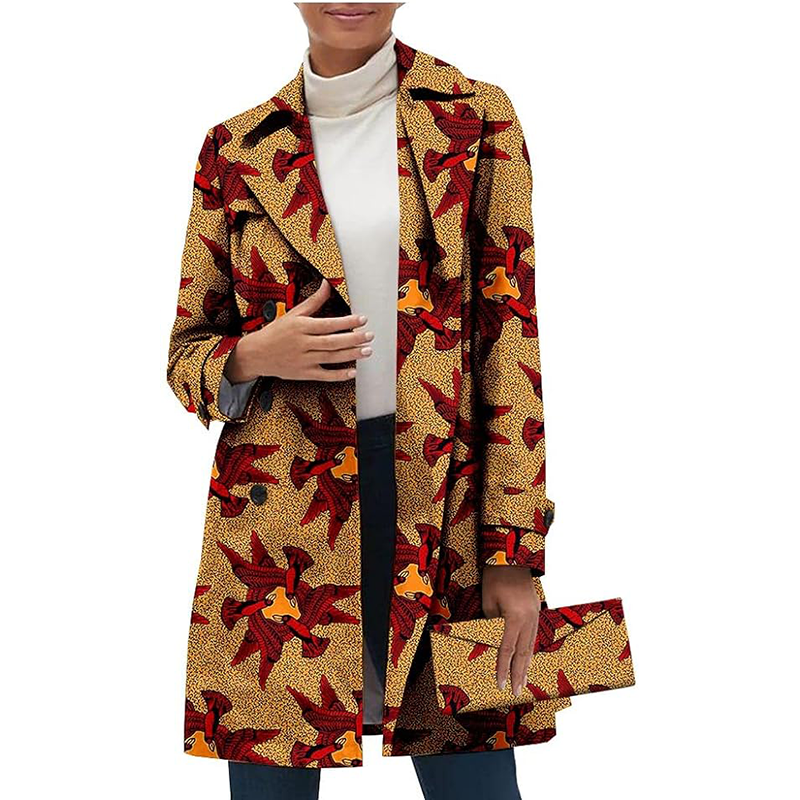 African Women Casual Coat Ankara Print Open Front Long Blazer Jacket