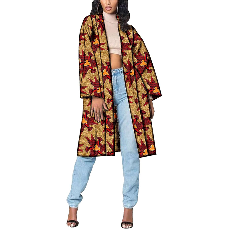 Women Casual Coat Open Front Long Blouse Ankara Print Jacket