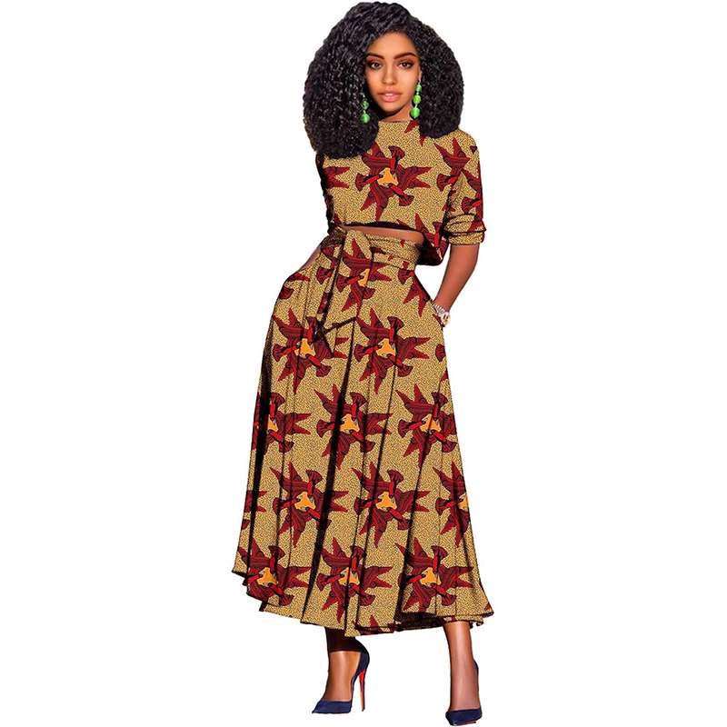 Women African Clothes Print Crop Top and Long Skirts Attire FMS008-1