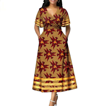 African Dresses Women Print V-neck Match Men Sets Lover CC007-2