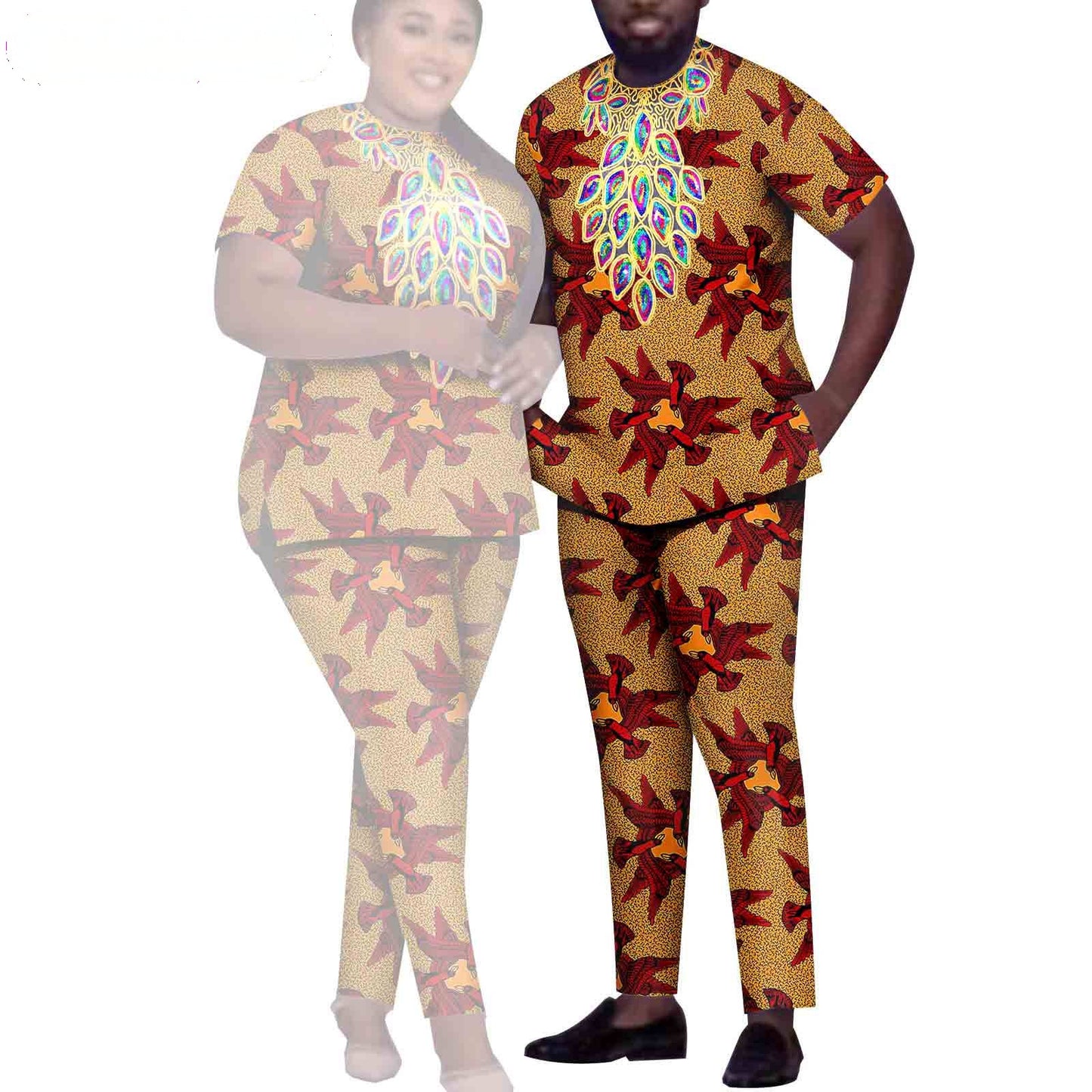 African Men Suits Patchwork Print Sets Match Women Outfits CC020-2