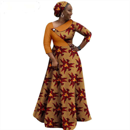 African Print Long Dresses for Women Match Men Robe Sets CC050-3