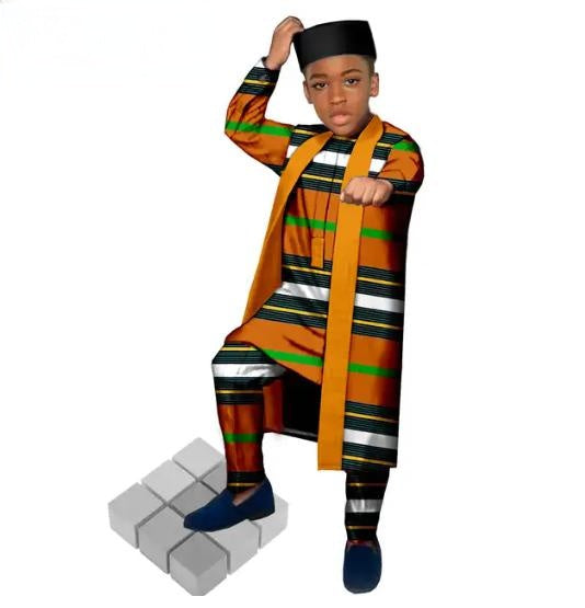 African Clothes for Kids Print Tee and Pants Vest Matching Cap