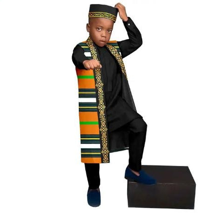 Kids African Clothes Print Top and Pant Sets Match Cap